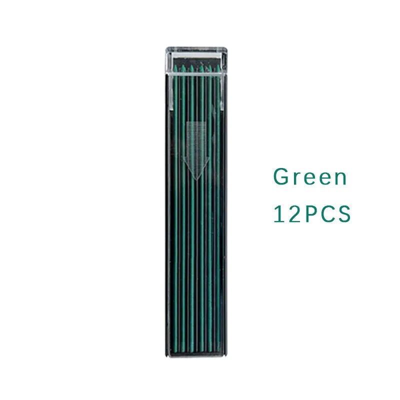 Box of twelve 0.7mm coloured mechanical pencil lead refills in rainbow colours.