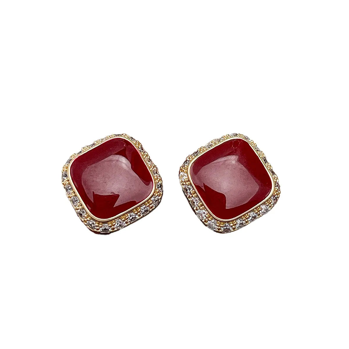 Red geometric alloy drop earrings with square detail for women.