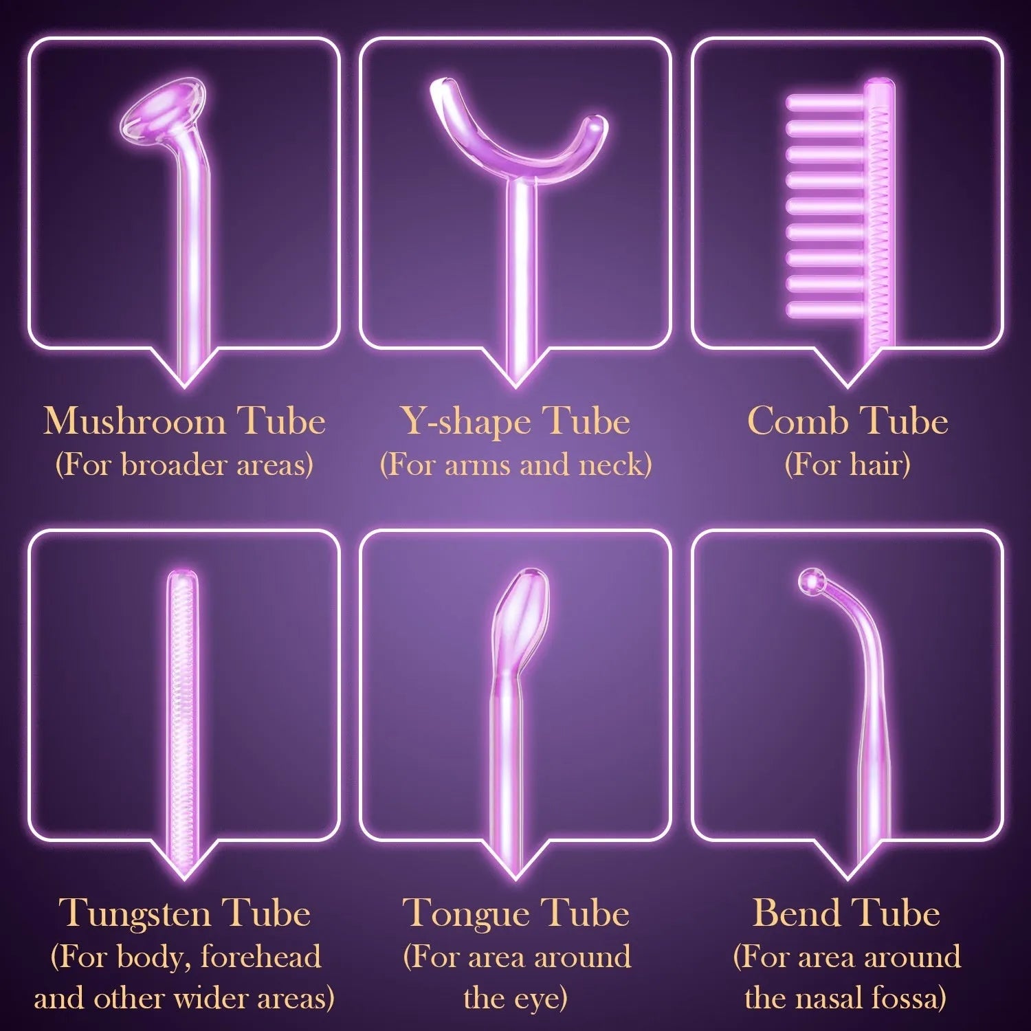 Purple professional electrotherapy rod beauty instrument with six accessory heads for commercial skincare treatments