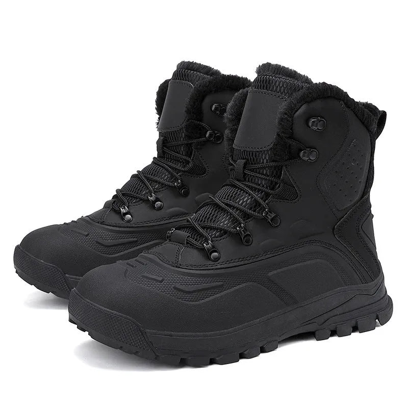 Men's black fleece-lined high-top boots with lace-up front and flat heel