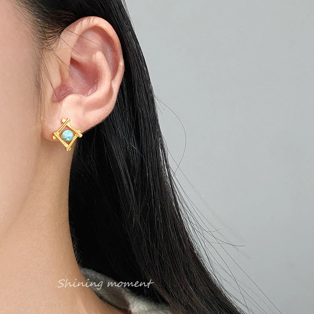 Women's geometric cross quadrangle stud earrings in sterling silver and gold-plated options