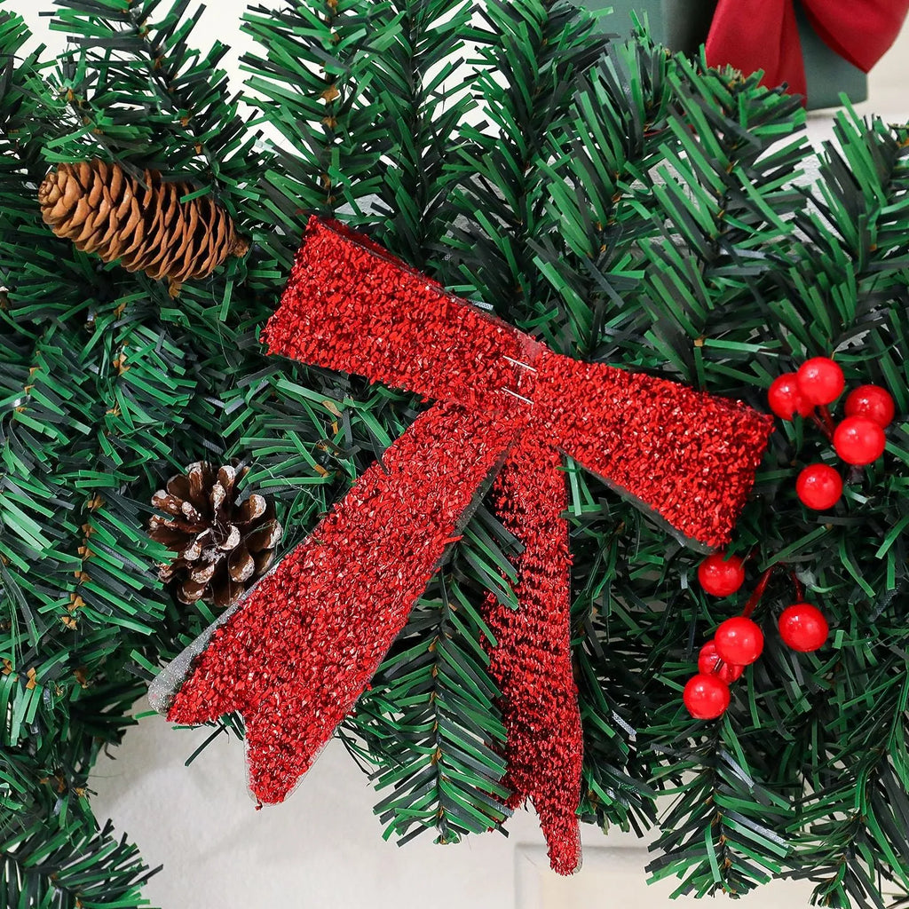 PVC Christmas rattan decorative cane with pine cone bow arrangement in European style design