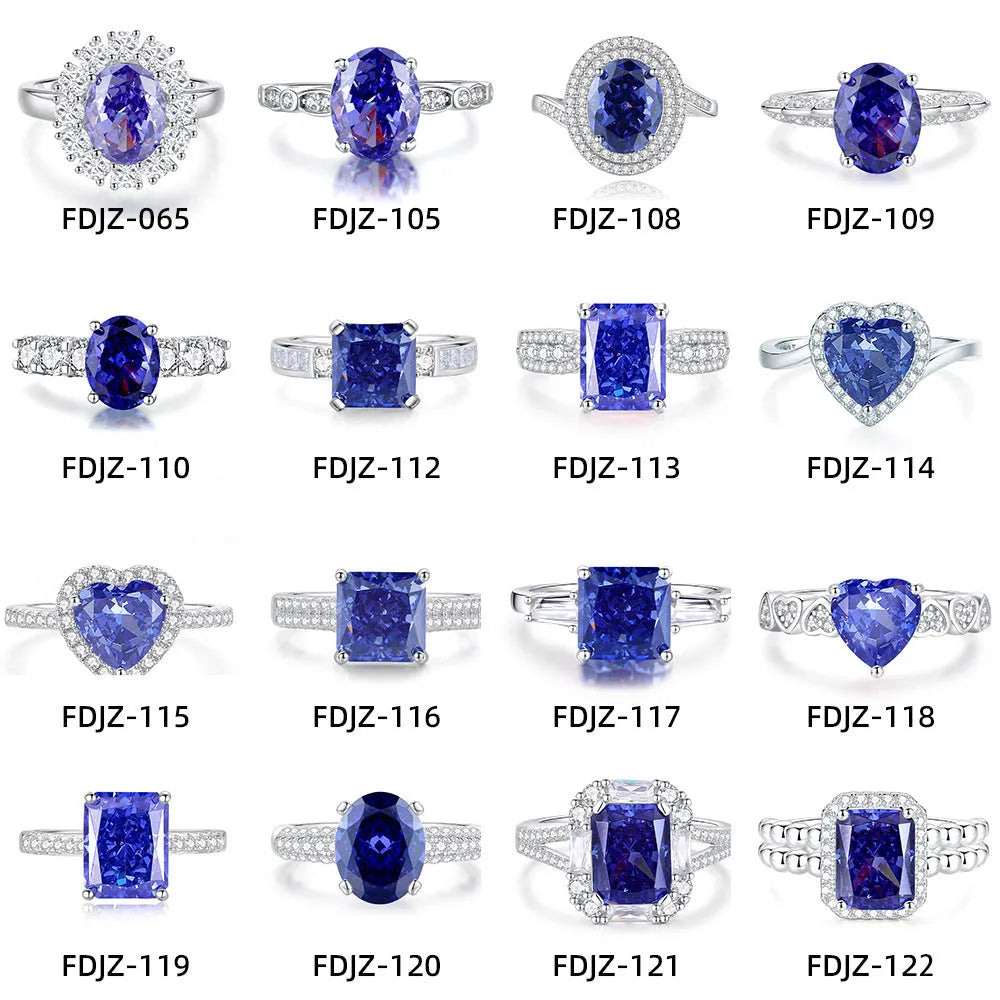Heart-shaped sterling silver ring with a faceted ice flower cut zircon stone in a Tanzanite colour.
