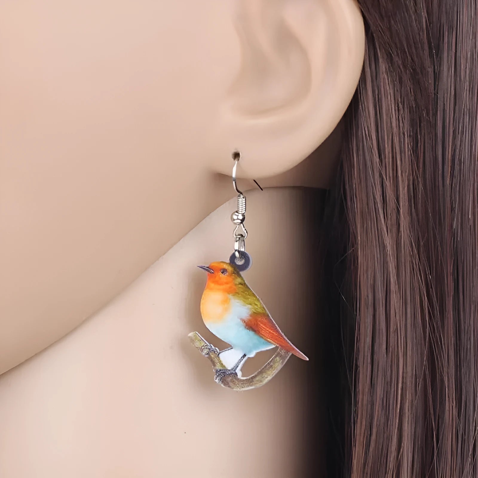 Blue Titmouse and snake motif geometric acrylic drop earrings for women.