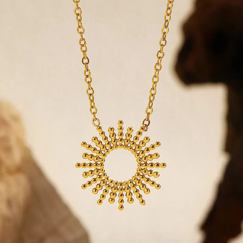 Sunflower jewellery set with geometric chain necklace and bracelet in 14K gold plating