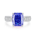 Heart-shaped sterling silver ring with a faceted ice flower cut zircon stone in a Tanzanite colour.