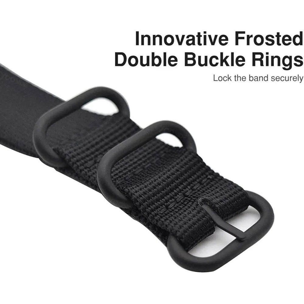 Nylon three-ring buckle replacement strap for Fitbit Charge fitness trackers in army green colour.