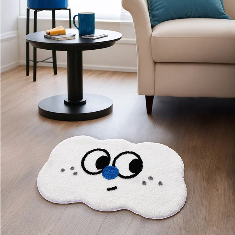 Colourful cartoon anime pattern on a soft, rectangular bathroom mat with a cashmere-like surface.