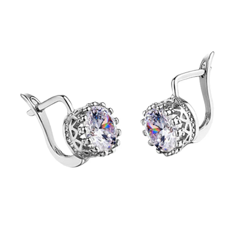 Korean retro style crown-shaped clip-on earrings for women in rose gold and white gold tone options
