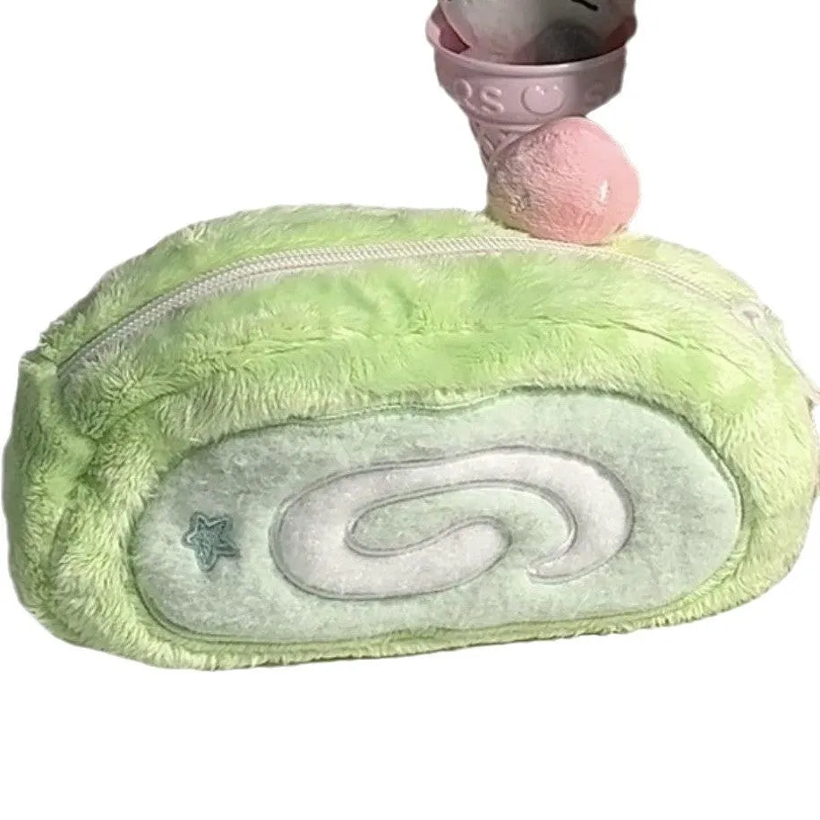 Velvet Swiss roll cake design pencil case in roll-style Korean stationery storage