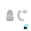 Geometric women's stud earrings in sterling silver with white moissanite stones, presented in a gift box.