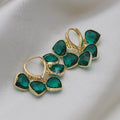 Green heart pendant ear clip earrings in Korean style with copper and artificial gemstone construction