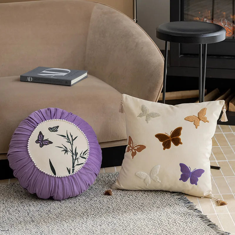 Butterfly embroidery decorative cushion 45cm with Chinese pattern