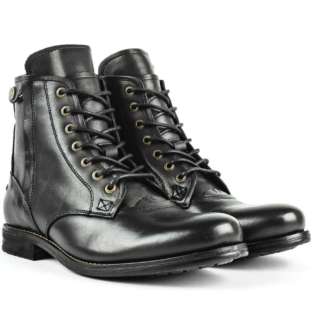 Knight Series brown leather boots with side zipper on a white background