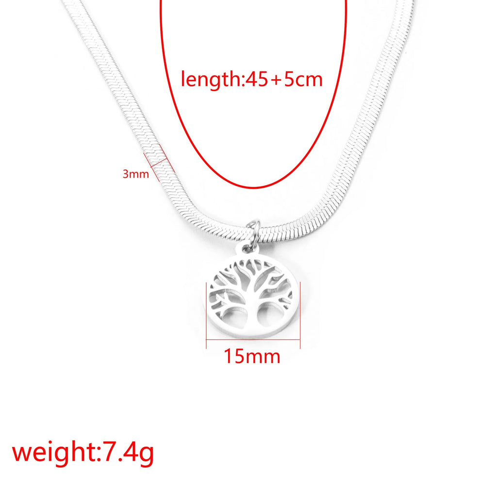 Stainless steel lucky tree pendant necklace with adjustable clasp in gold or steel colour