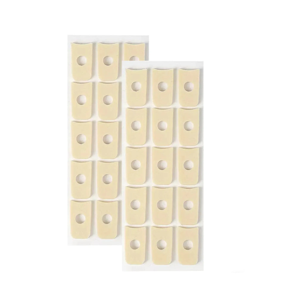 Assortment of PU heel and toe protectors showing large oval, small oval, U-shaped, and circular section shapes