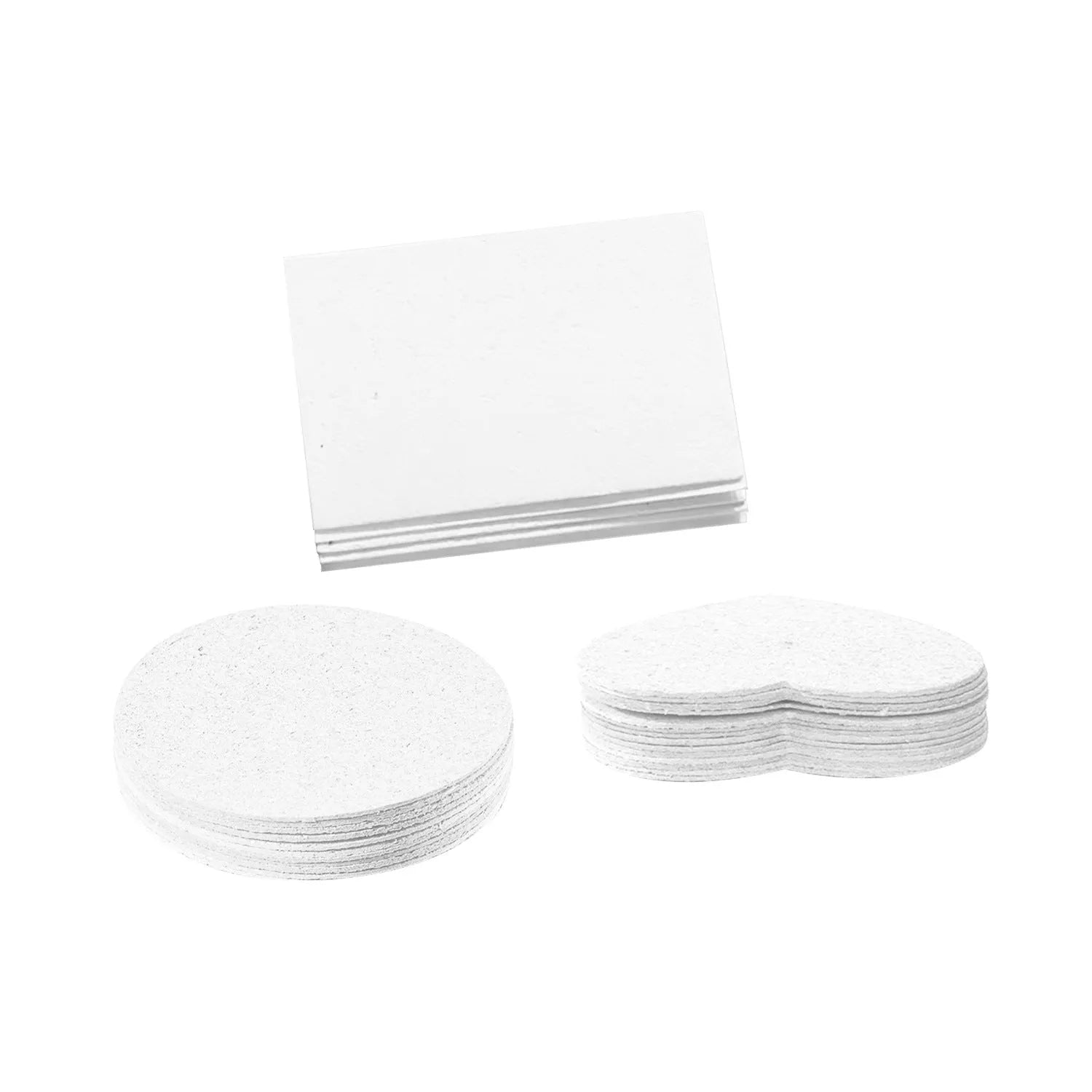 Popular painting sponge craft set showing blank heart, round, and square sponges with fountain pens on wood pulp paper.