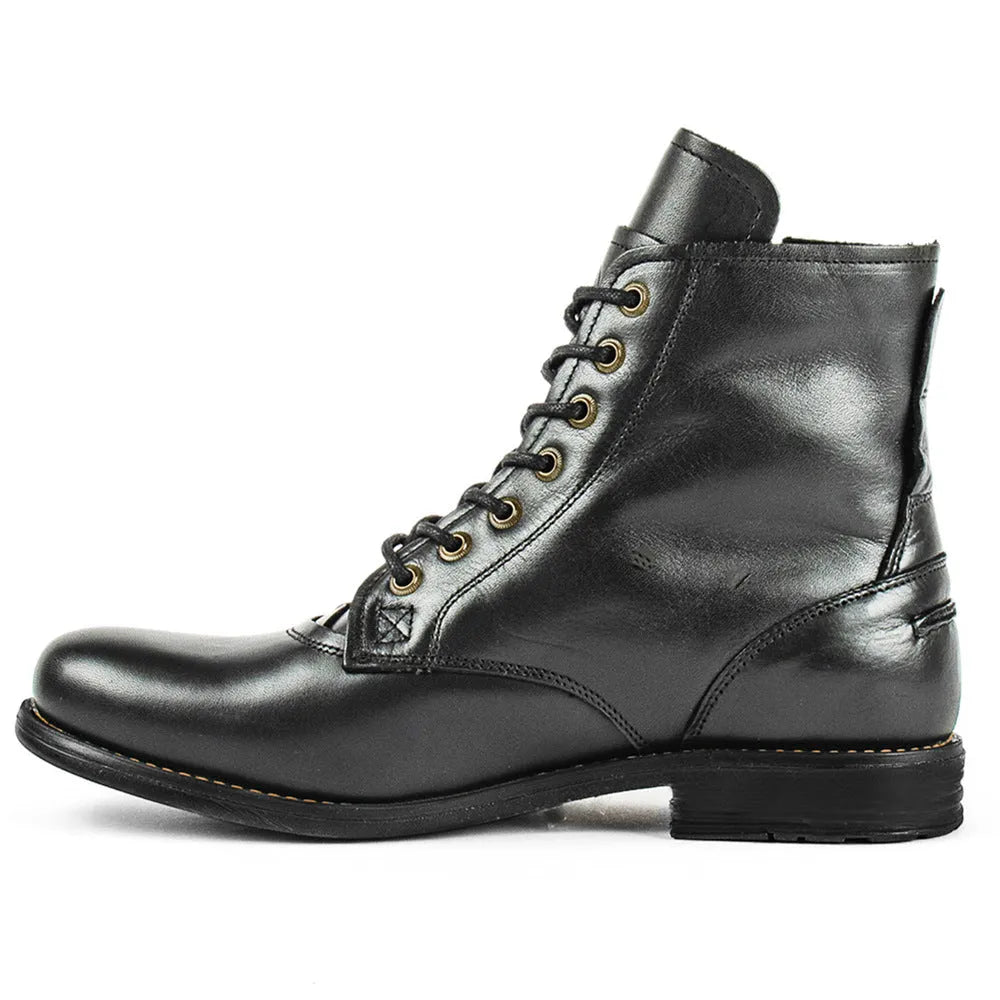Knight Series brown leather boots with side zipper on a white background