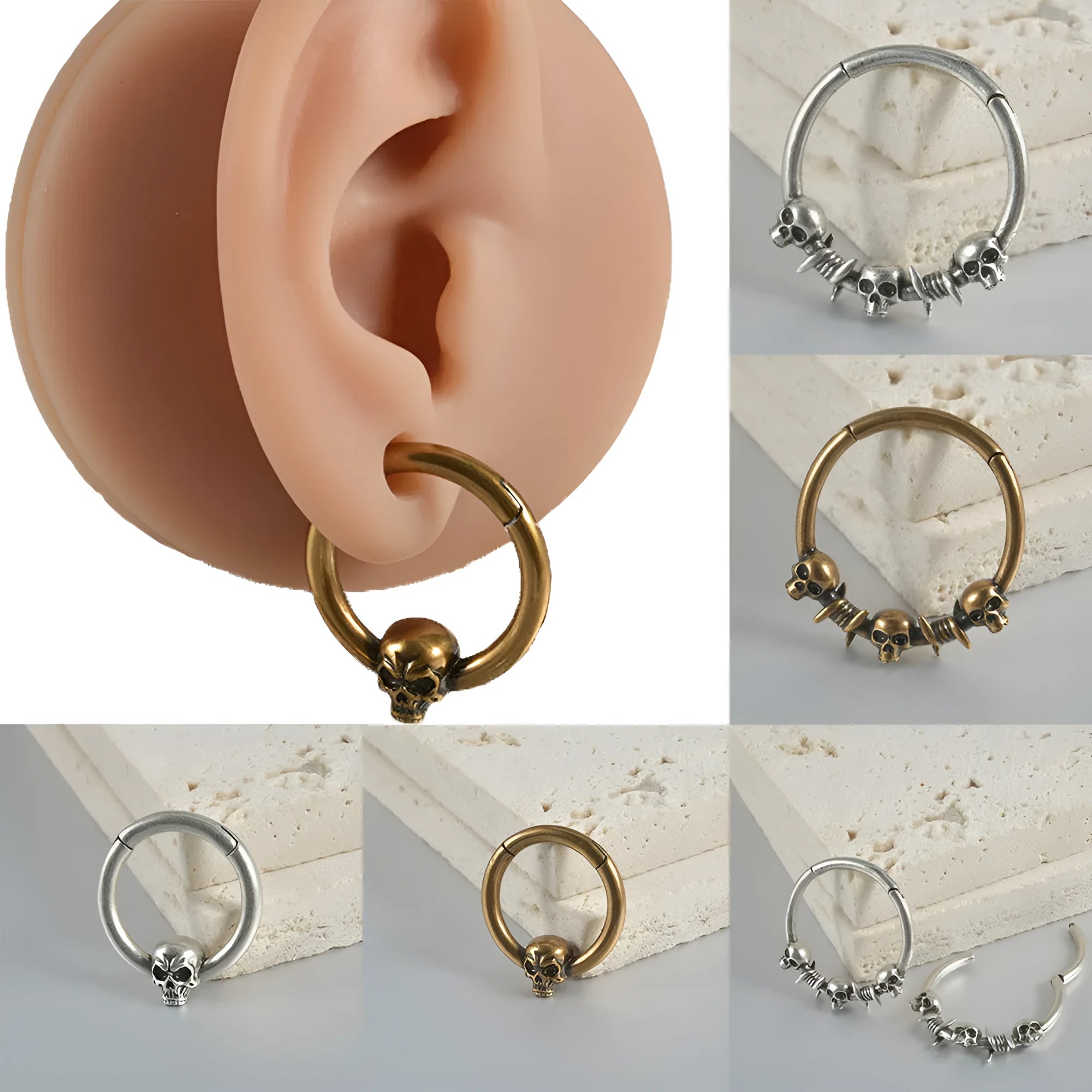 Copper ghost head punk earrings in antique silver or gold plating