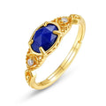 Geometric elliptical lapis lazuli ring in silver alloy with Japanese-inspired design