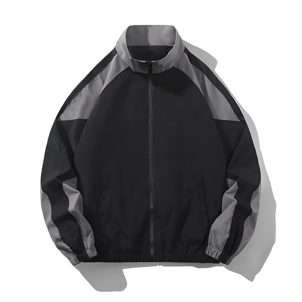 Men's casual stitching contrast colour jacket with side pockets and loose fit design