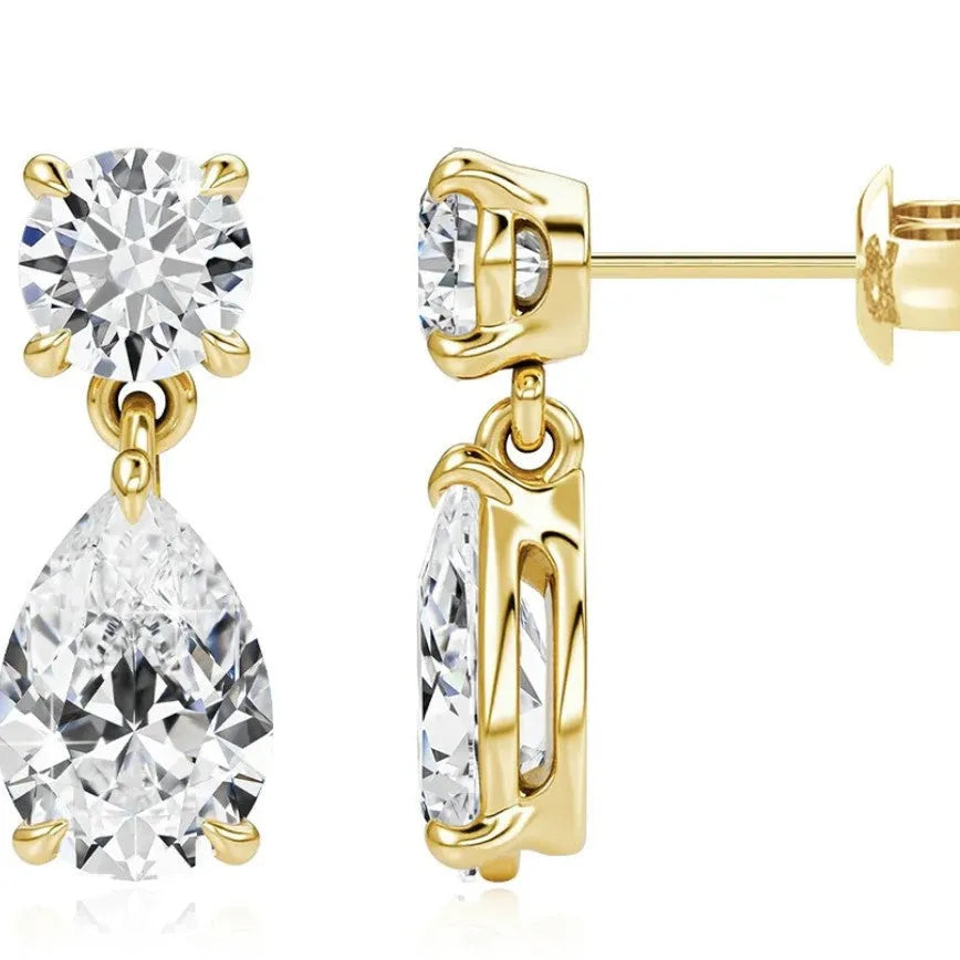 925 sterling silver moissanite stud earrings with round and water drop gemstones in gold or silver finish