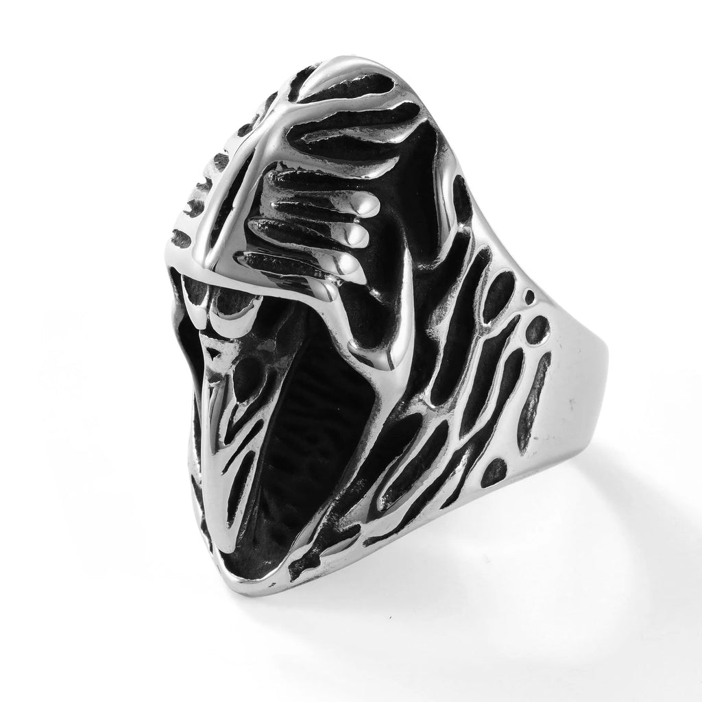 Titanium steel crow ring with geometric animal design in retro style