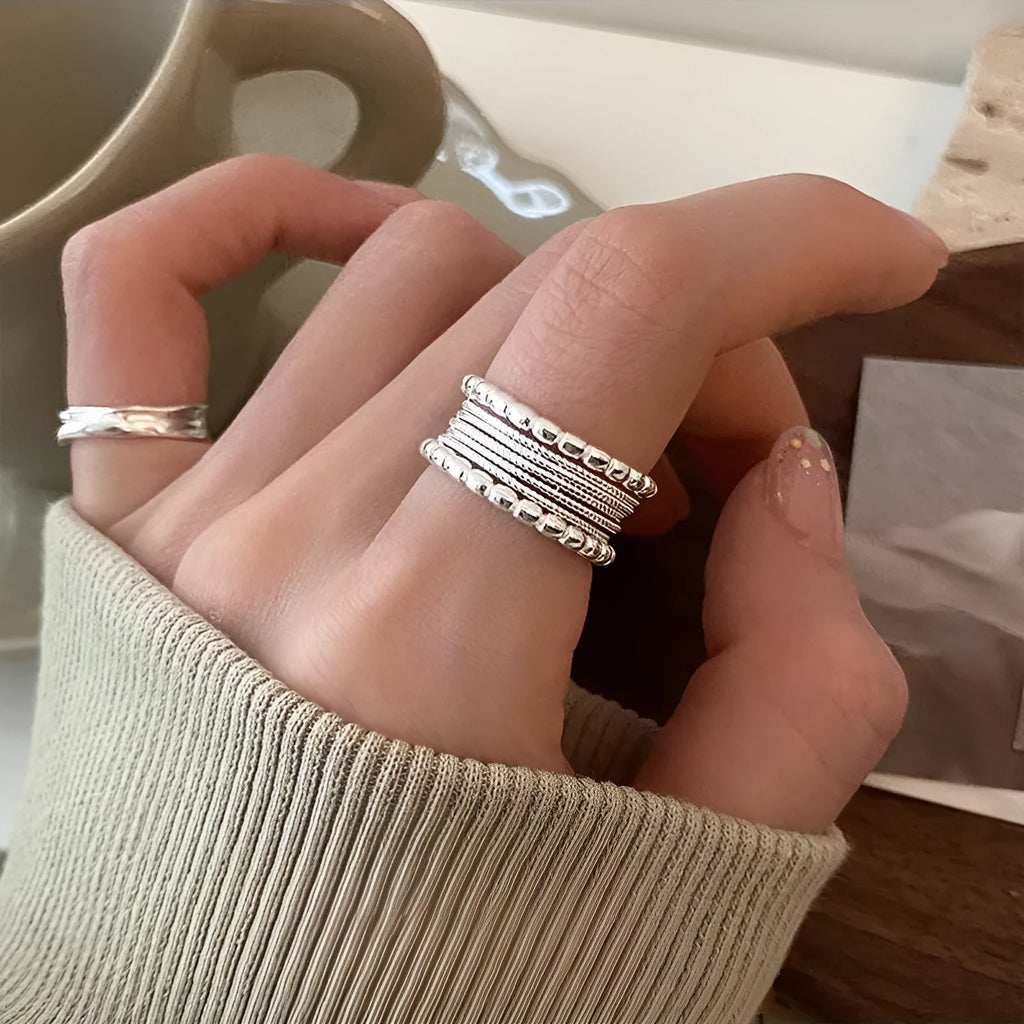 Adjustable copper ring with woven twisted multilayer geometric design for women