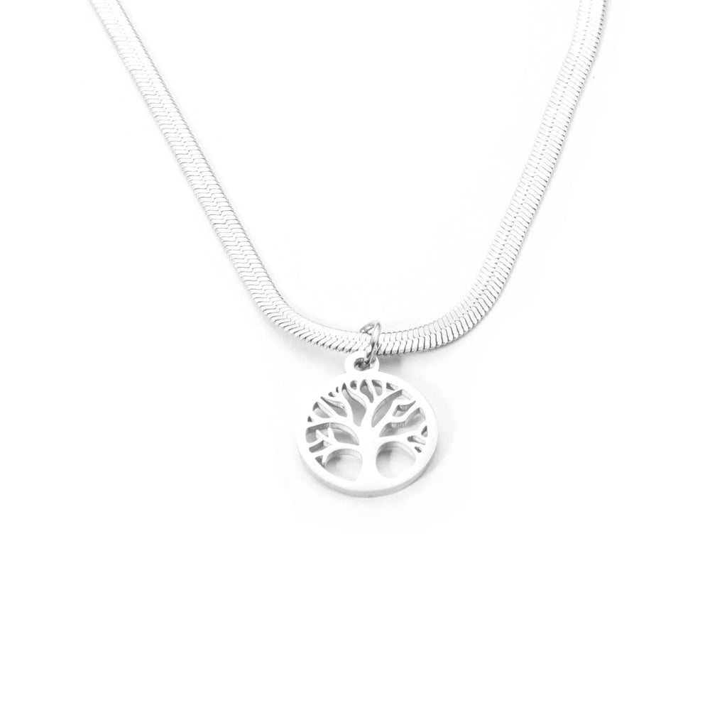Stainless steel lucky tree pendant necklace with adjustable clasp in gold or steel colour