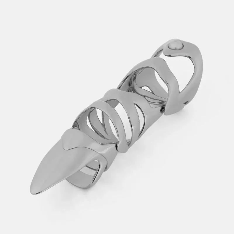 Silver metal alloy finger stall ring for punk armour and gothic fashion accessory