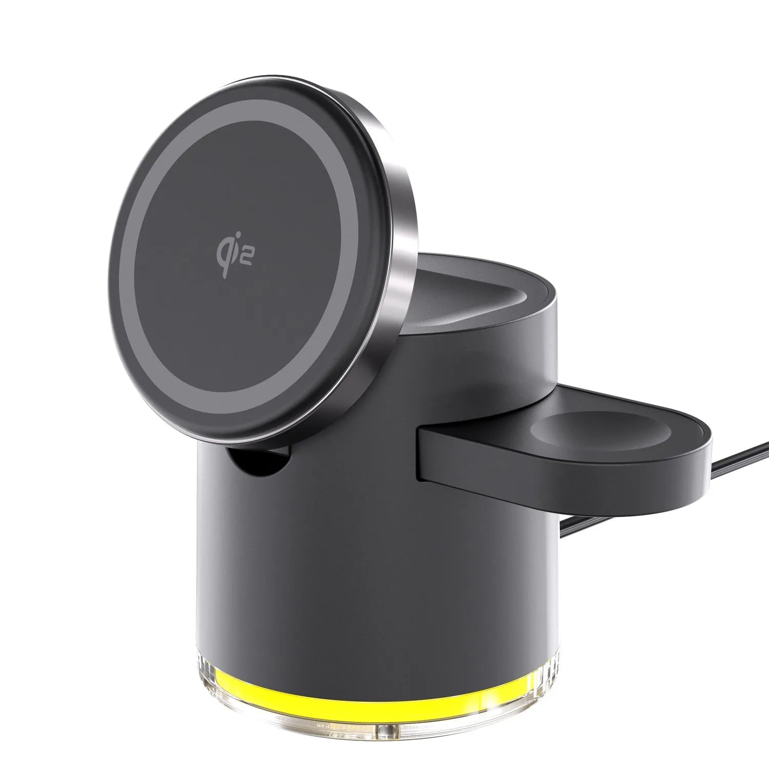 C16 portable magnetic three-in-one wireless charger in black or ivory white, folded for travel