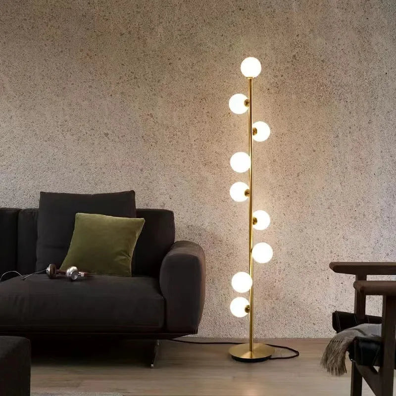 Minimalist Nordic floor lamp with wrought iron and glass construction, 154cm tall