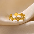Geometric titanium steel gold diamond ring with free size fit