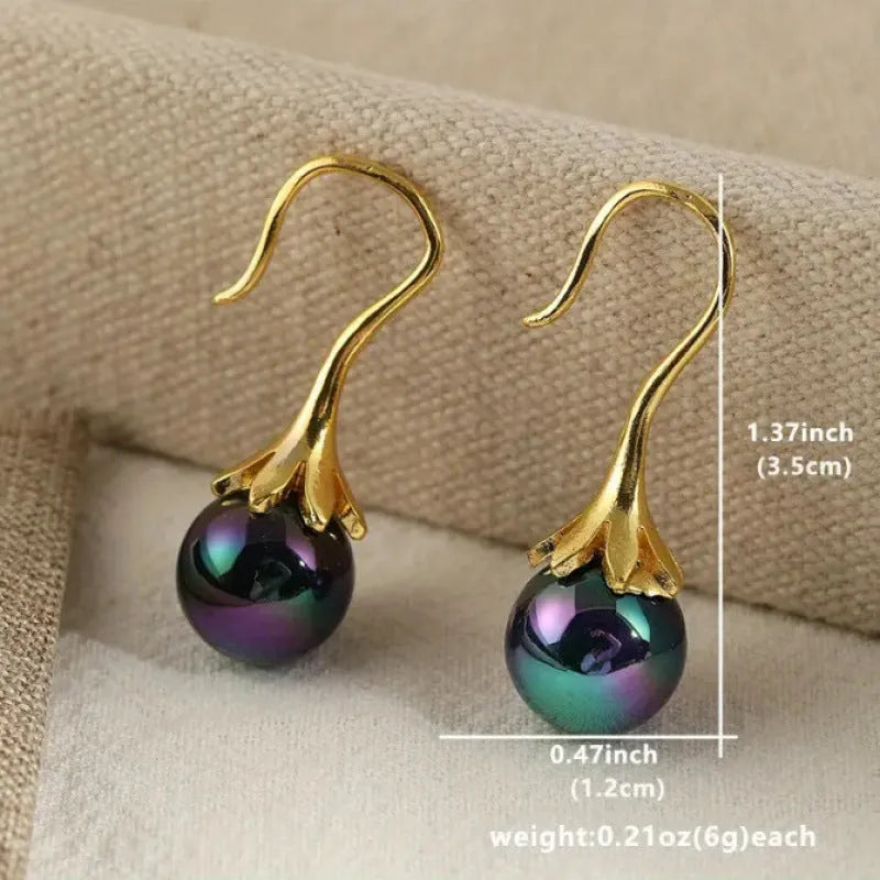 Gold retro fashion women's earrings with electroplated alloy construction for office wear