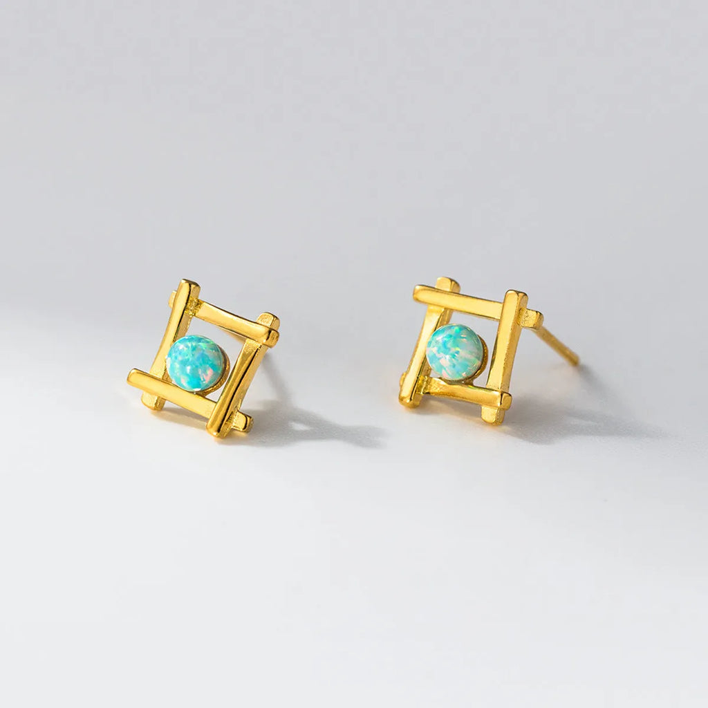 Women's geometric cross quadrangle stud earrings in sterling silver and gold-plated options