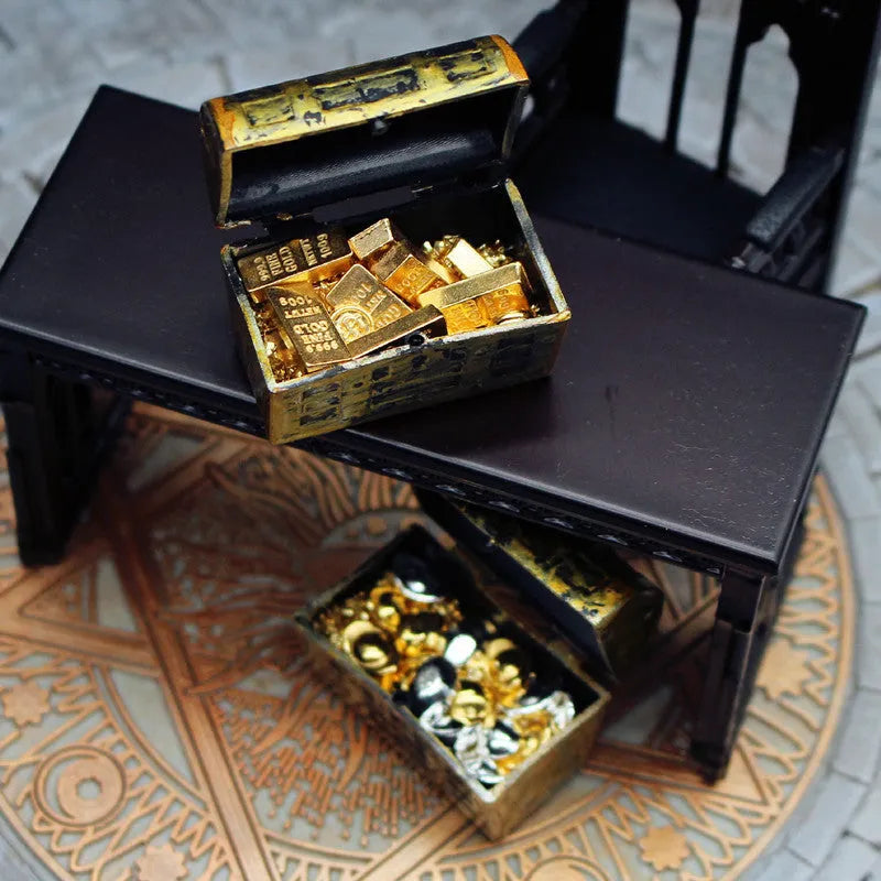 Alloy miniature gold coin treasure box doll house accessories for teen model building