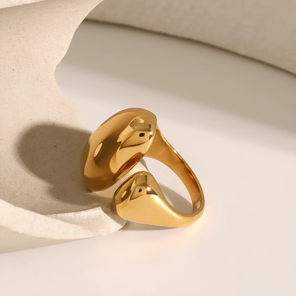 Women's stainless steel geometric open ring with electroplated finish