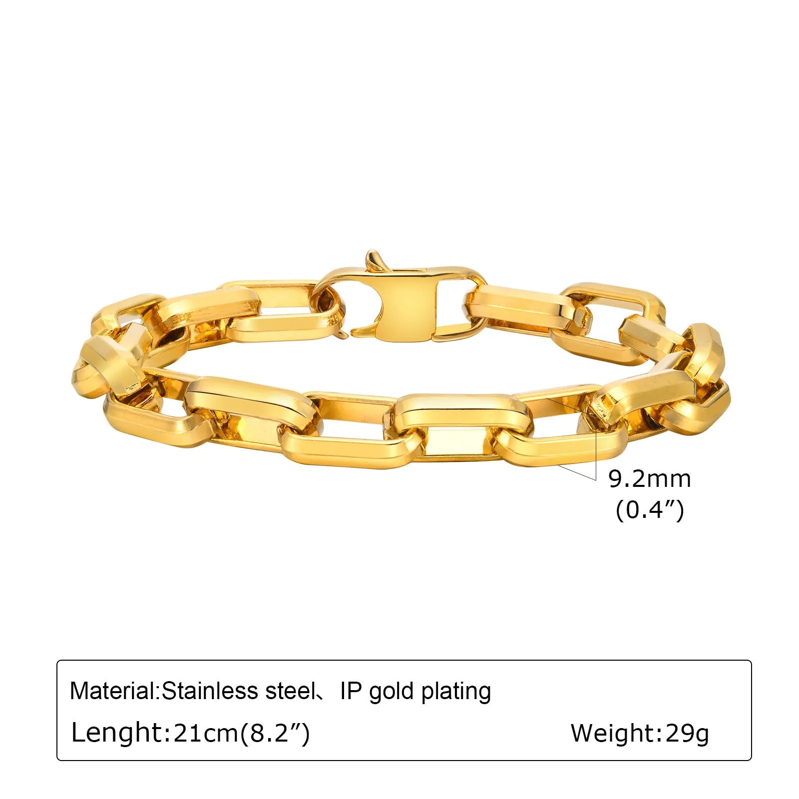 Men's simple square chain titanium steel bracelet in steel, gold, black, and retro electroplated colours.