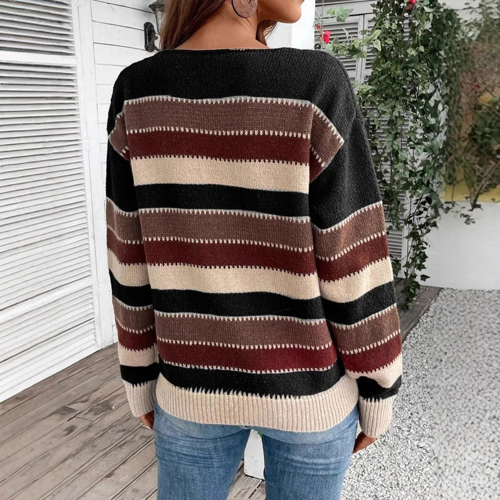 Women's colourblock striped pullover sweater in polyester fabric