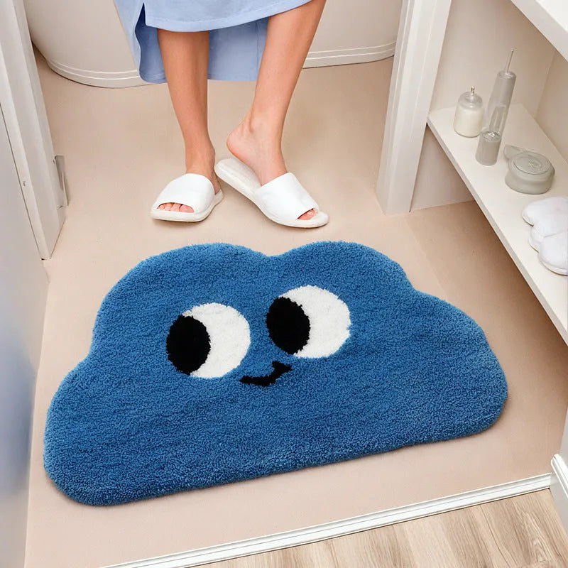 Colourful cartoon anime pattern on a soft, rectangular bathroom mat with a cashmere-like surface.