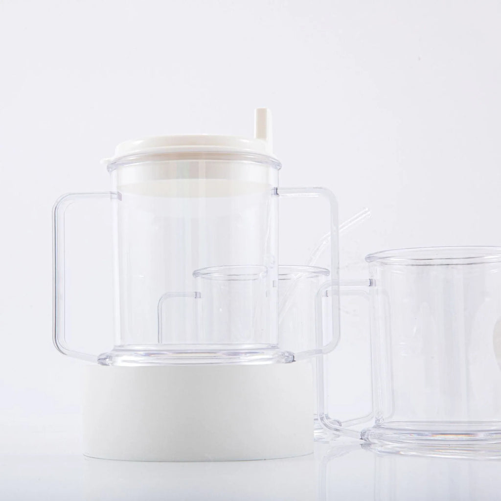 Transparent plastic drinking cup with modern design showing clear liquid visibility