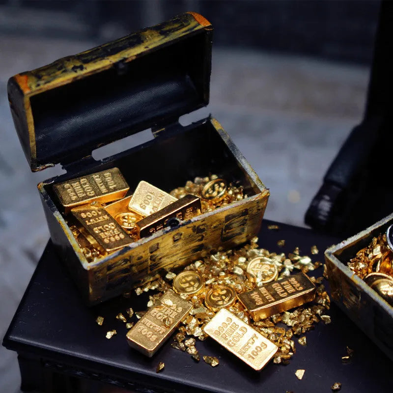 Alloy miniature gold coin treasure box doll house accessories for teen model building