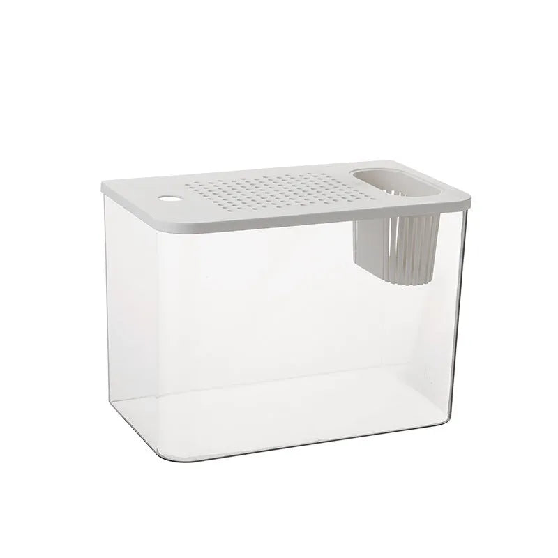 Plastic betta fish tank with cover measuring 32x18.5x23 cm in black and white colour options