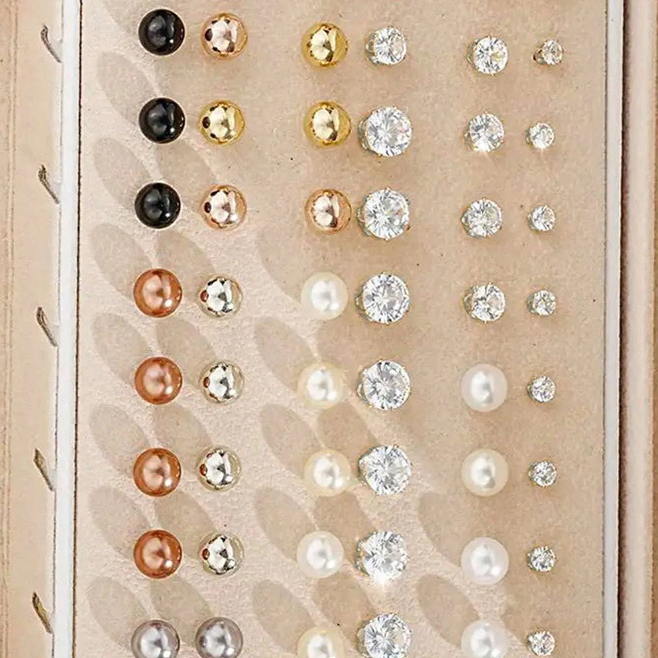 108 geometric pearl earrings with gold and yellow electroplated finishes on alloy construction
