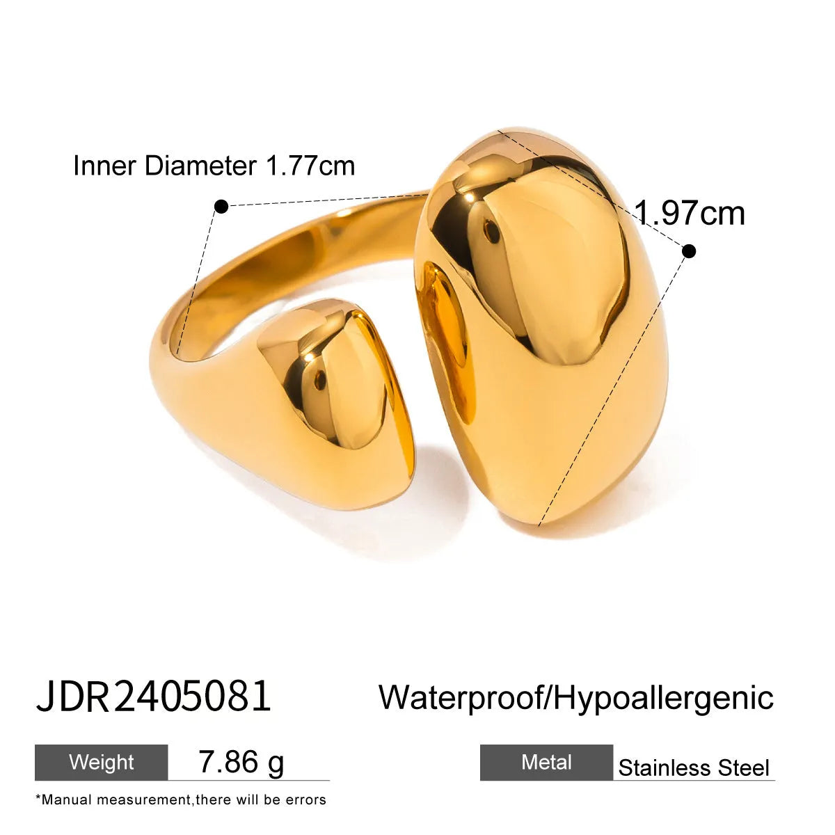 Women's stainless steel geometric open ring with electroplated finish