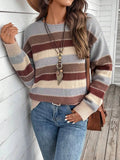 Women's colourblock striped pullover sweater in polyester fabric
