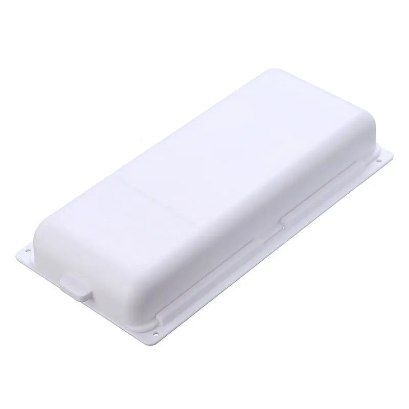 Adhesive under-table plastic storage box with covered lid and internal grid organisation