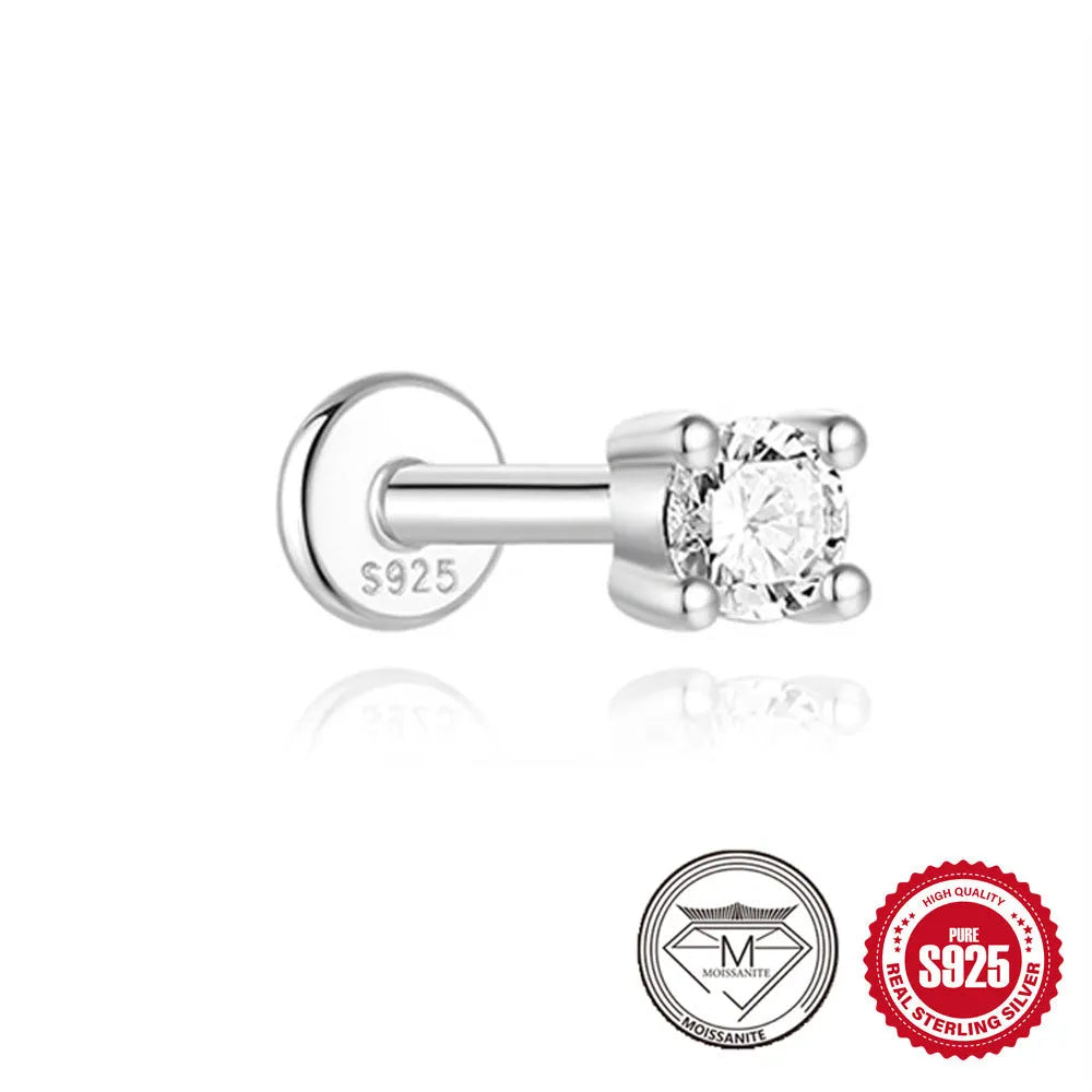 Platinum plated sterling silver geometric petal diamond stud earrings with clip-on fitting in multiple designs