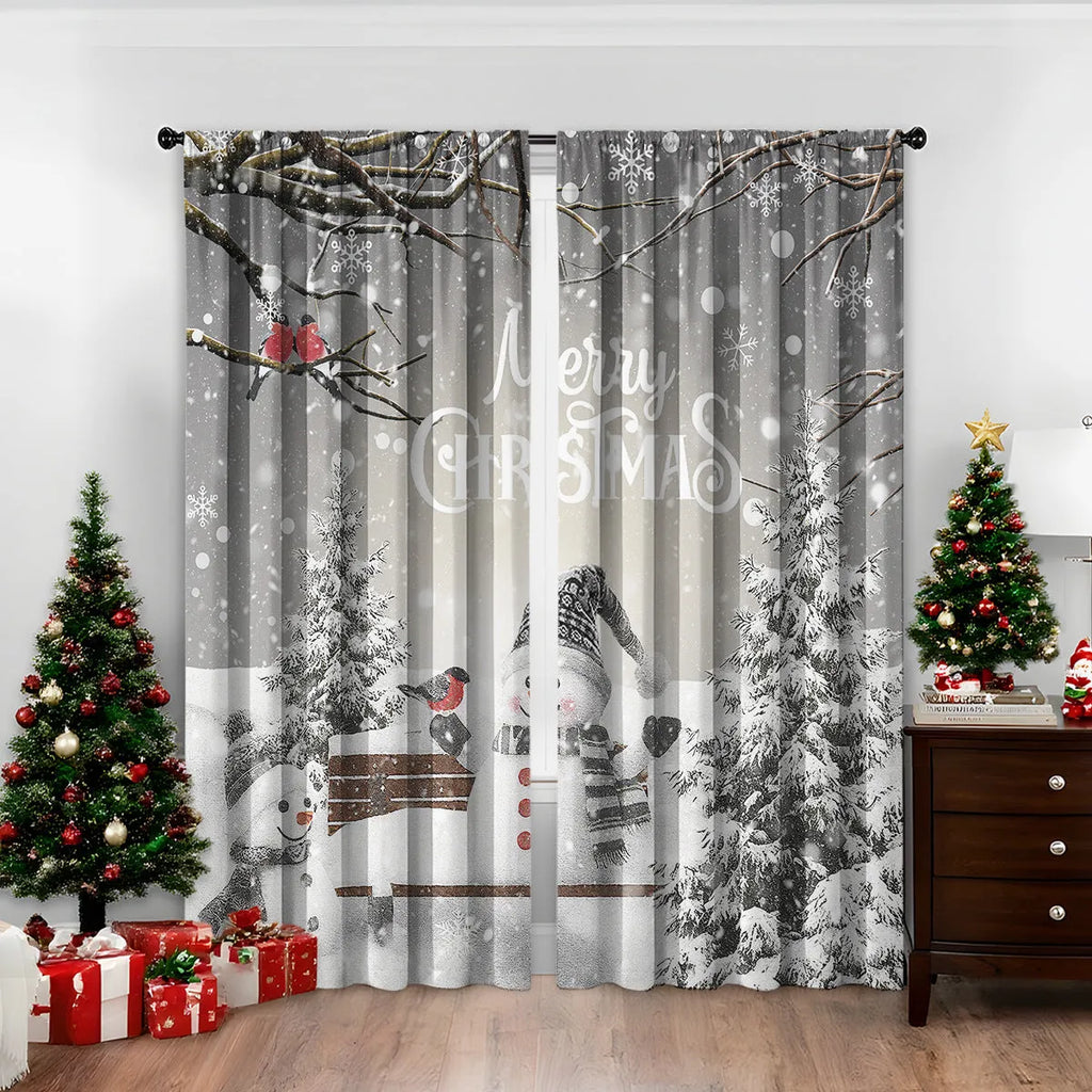3D digital printed Christmas pattern on polyester curtain hanging in a window
