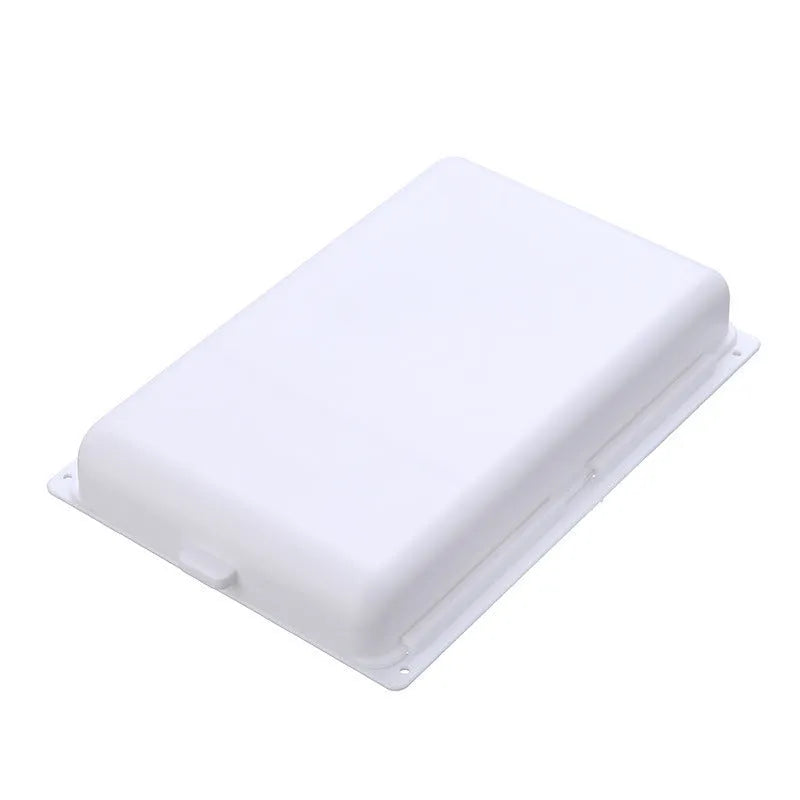Adhesive under-table plastic storage box with covered lid and internal grid organisation